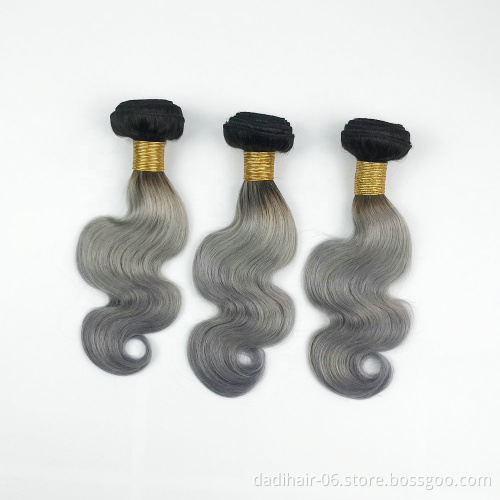 ombre virgin cuticle aligned hair Remy Body Wave hair bundles,two tone Silver Grey Human Hair For Braiding T1BGREY 12 inch